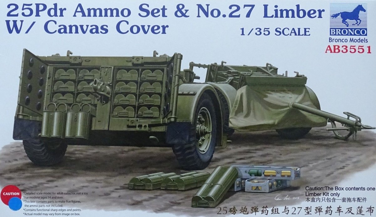 Bronco AB3551 Munitions 25 livres, étui n° 27 avec housse en toile, échelle 1/35