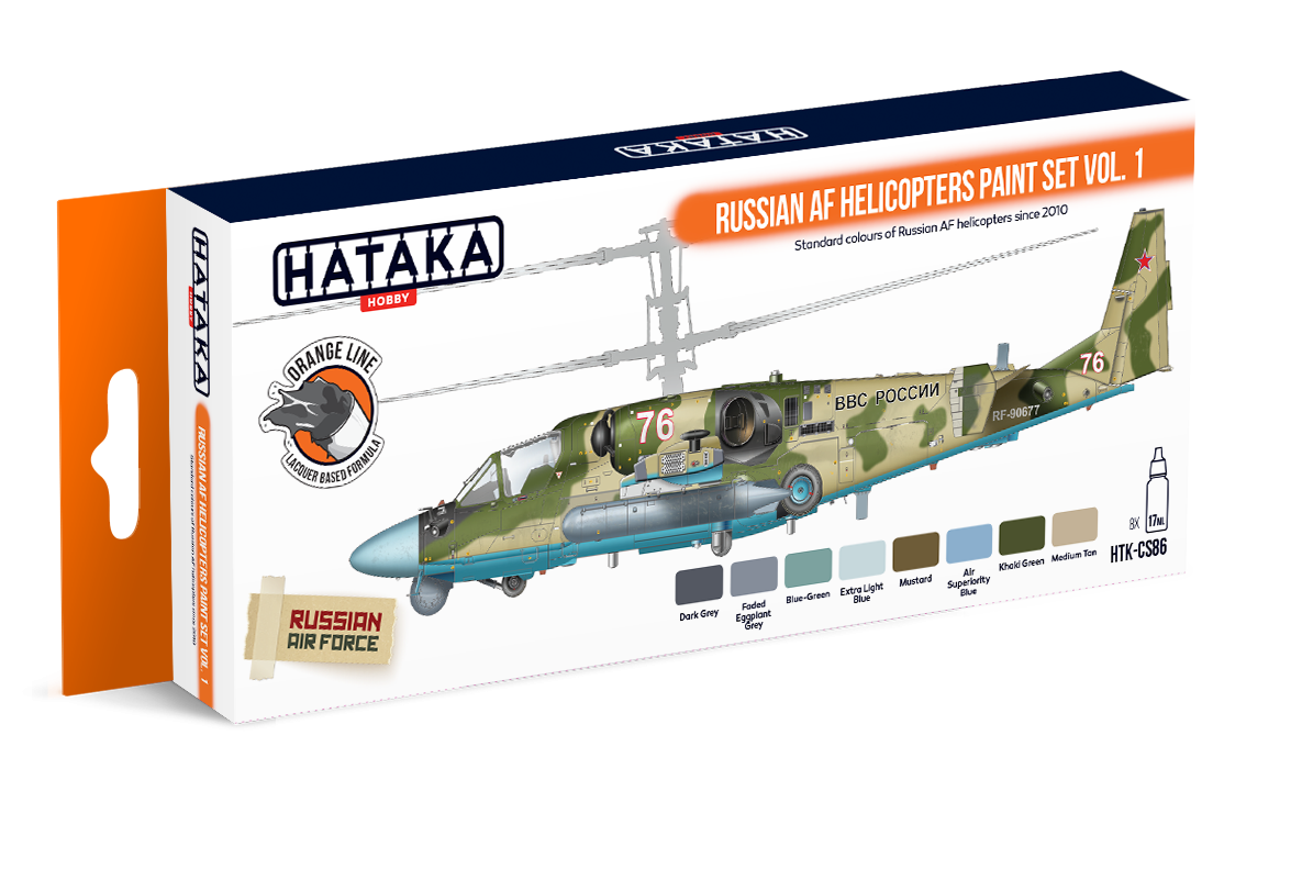 Coffret de peinture Hataka HTK-CS86 pour hélicoptères des forces aériennes russes, volume 1, 8 pots de 17 ml