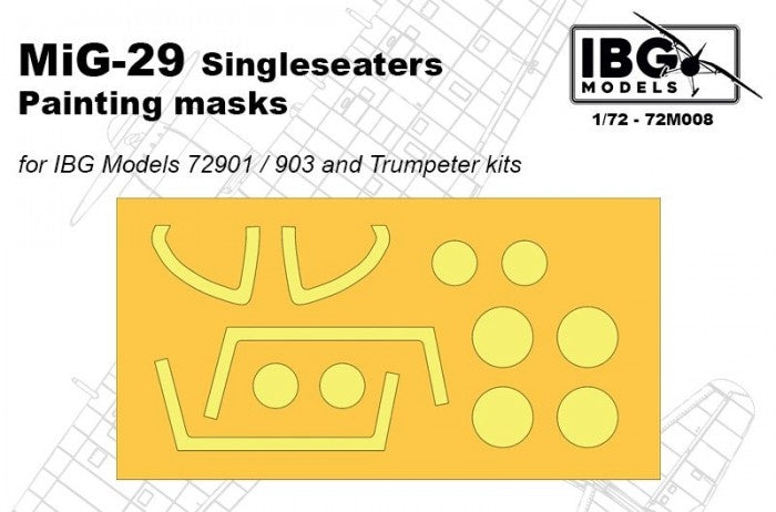 Masques de peinture IBG 72M008 MiG-29 monoplaces pour maquettes IBG Models 72901 / 72903 et kit Trumpeter au 1/72 