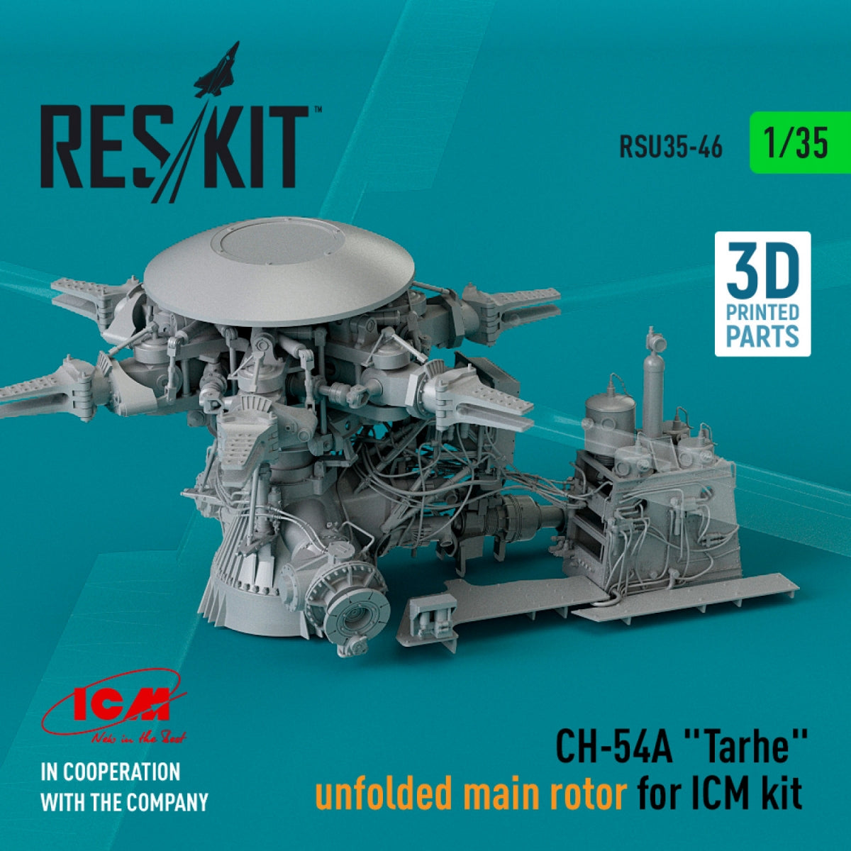 RESKIT RSU35-0046 CH-54A &amp;quot;TARHE&amp;quot; ROTOR PRINCIPAL DÉPLIÉ POUR KIT ICM (IMPRESSION 3D) 1/35 – immagine 2