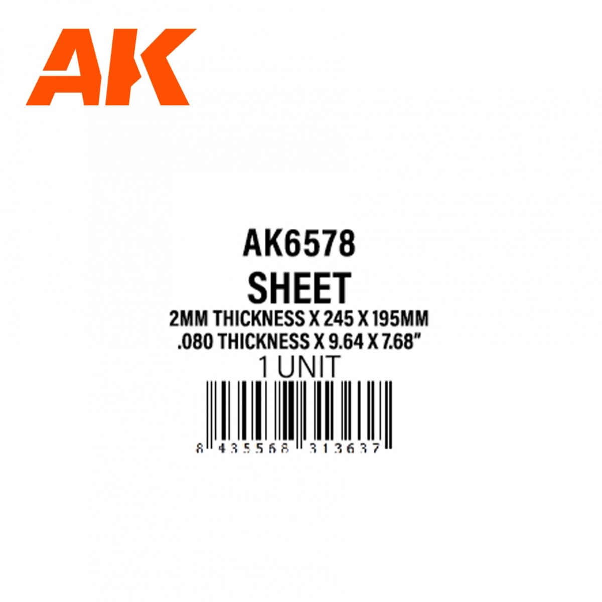AK Interactive AK6578 2MM D&amp;#39;ÉPAISSEUR X 245 X 195MM – FEUILLE DE STYRÈNE – (1 UNITÉ) – Bild 2