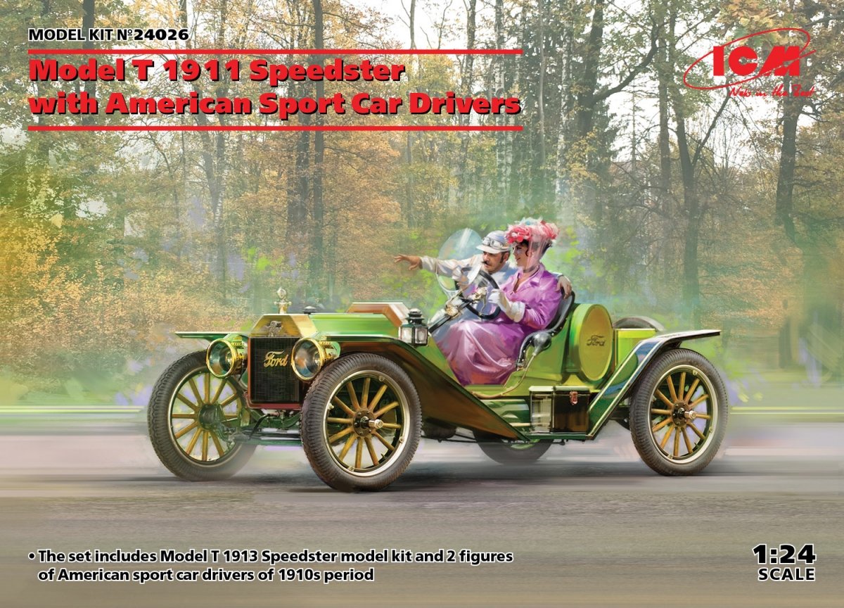 ICM 24026 Modèle T Speedster 1913 avec pilotes de voitures de sport américaines 1/24