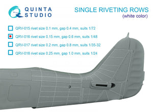 Rangées de rivets simples Quinta Studio QRV-016 (taille des rivets : 0,15 mm, écartement : 0,6 mm, convient à l’échelle 1/48), couleur blanche, longueur totale : 6,2 m / 20 pi