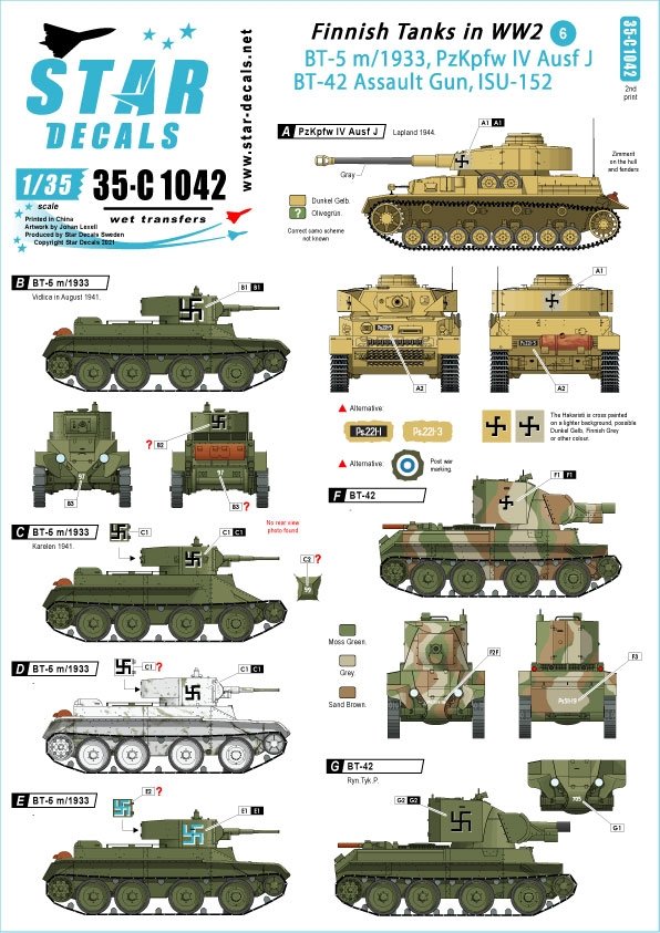 Star Decals 35-C1042 Chars finlandais de la Seconde Guerre mondiale n° 6 1/35
