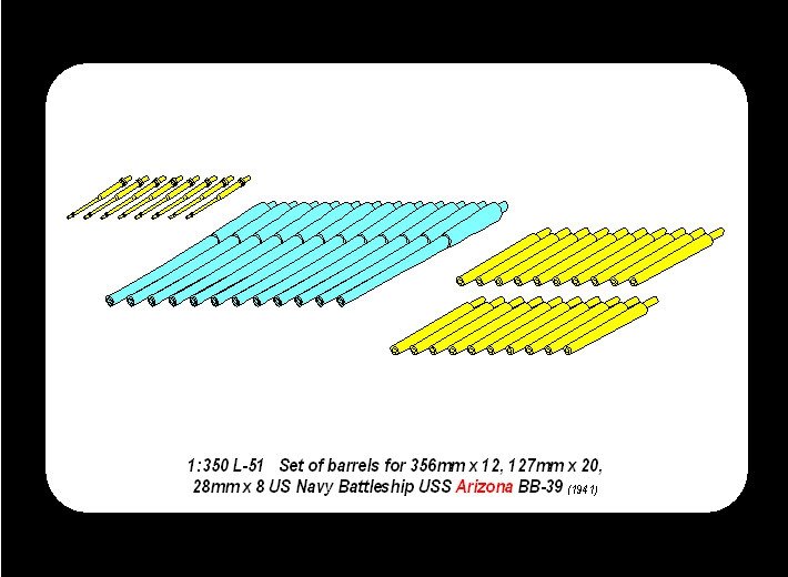 Aber 350L-51 Jeu de canons 356 mm x 12 ; 127 mm x 20 ; 28 mm x 8 pour cuirassés de classe Arizona (1/350) – immagine 5