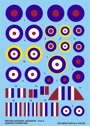 Techmod 72023 - Insignes nationaux britanniques - Hawker Hurricane (1/72)