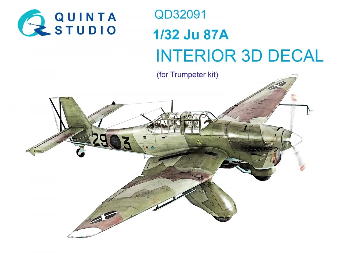 Quinta Studio QD32091 Ju 87A 3D-Printed &amp; colored Interior on decal paper (Trumpeter) 1/32