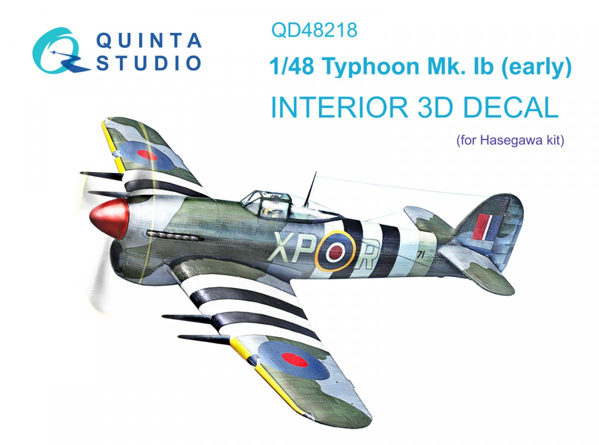 Quinta Studio QD48218 Hawker Typhoon Mk.1b (première génération) Intérieur imprimé en 3D et coloré sur papier décalcomanie (Hasegawa) 1/48 