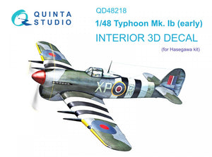 Quinta Studio QD48218 Hawker Typhoon Mk.1b (première génération) Intérieur imprimé en 3D et coloré sur papier décalcomanie (Hasegawa) 1/48