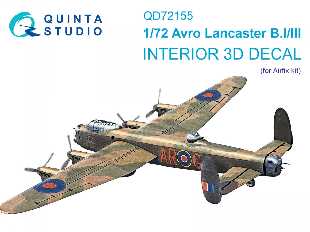 Intérieur coloré imprimé en 3D sur papier décalcomanie pour Avro Lancaster BI/III (Airfix) - Quinta Studio QD72155, échelle 1/72