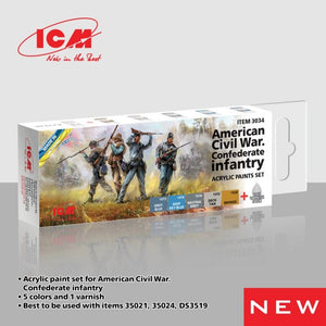 ICM 3034 Guerre de Sécession américaine. Coffret de peintures acryliques pour infanterie confédérée (6 x 12 ml).