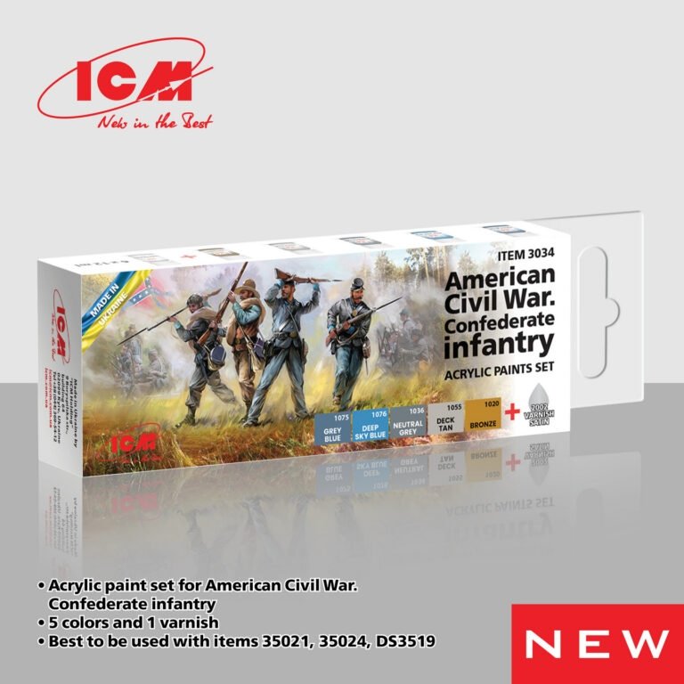 ICM 3034 Guerre de Sécession américaine. Coffret de peintures acryliques pour infanterie confédérée (6 x 12 ml).