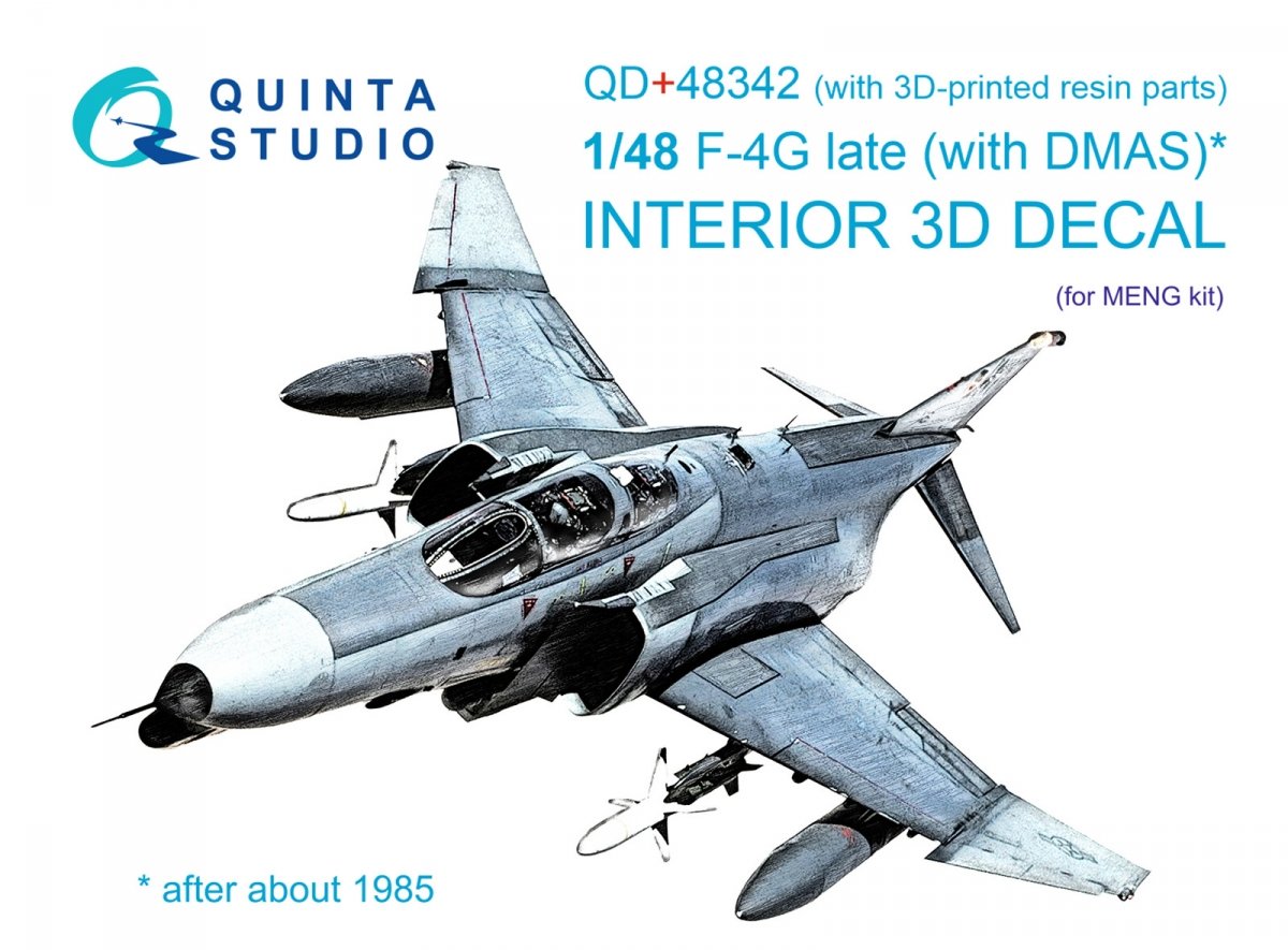 Quinta Studio QD+48342 F-4G tardif Intérieur imprimé en 3D et coloré sur papier décalcomanie (Meng) (avec pièces en résine imprimées en 3D) 1/48