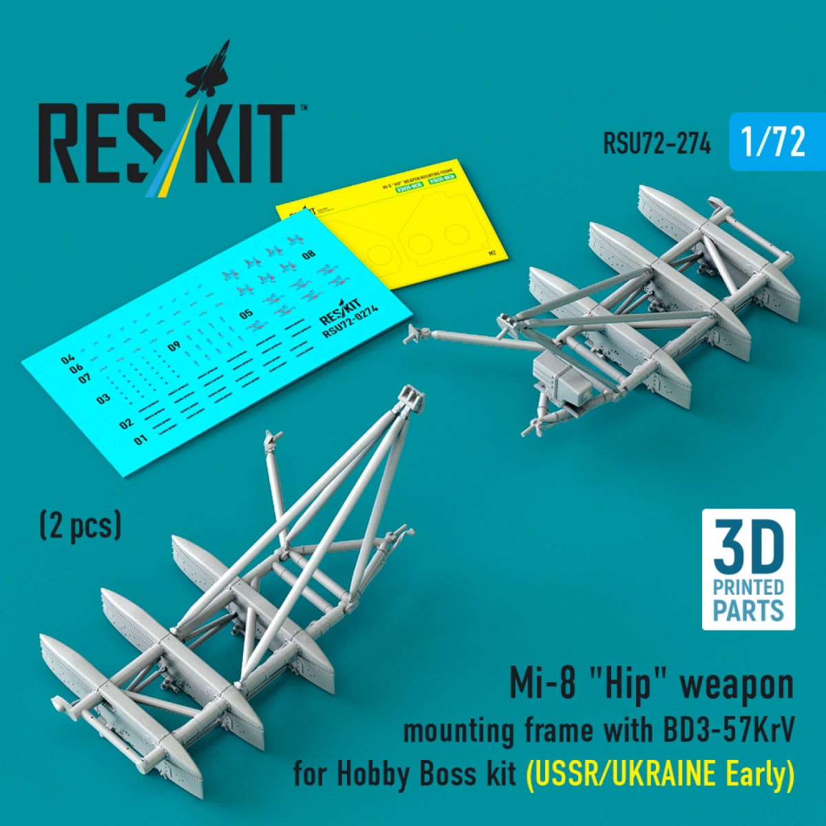RESKIT RSU72-0274 Mi-8 "Hip" weapon mounting frame with BD3-57KrV for Hobby Boss kit (USSR/UKRAINE Early) (2 pcs) (3D Printed) 1/72