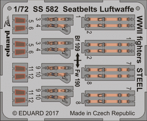 Ceintures de sécurité Eduard SS582 pour chasseurs de la Luftwaffe de la Seconde Guerre mondiale, acier, échelle 1/72