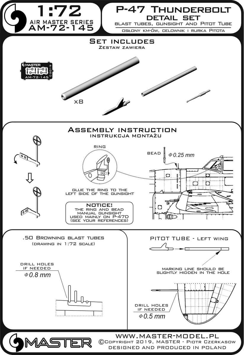Master AM-72-145 P-47 Thunderbolt - kit de détails - armement, tube de Pitot, viseur 1/72 – Bild 3