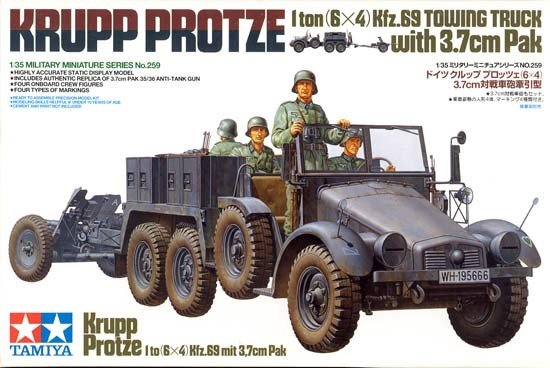 Tamiya 35259 Krupp Protze 1 tonne (6x4) Kfz.69 camion de remorquage avec paquet de 3,7 cm (1/35)