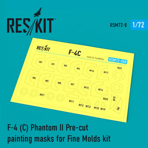 Masques de peinture prédécoupés RESKIT RSM72-0008 F-4C « PHANTOM II » pour kit Finemolds 1/72