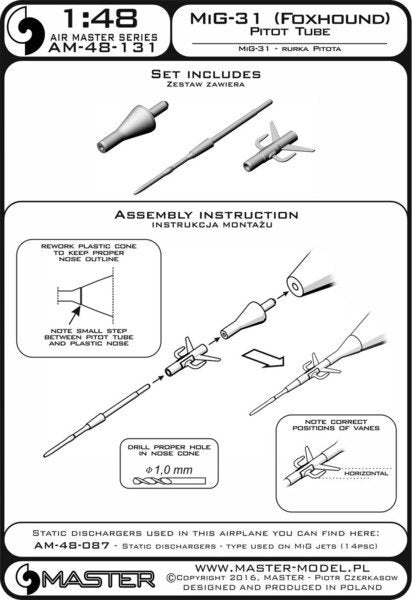 Maître AM-48-131 MiG-31 (Foxhound) - Tube de Pitot 1/48 – image 4