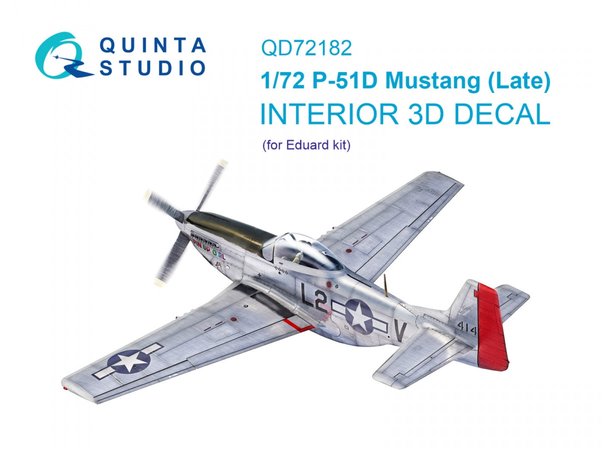 Quinta Studio QD72182 P-51D Mustang Late 3D-Printed &amp; colored Interior on decal paper (Eduard) 1/72