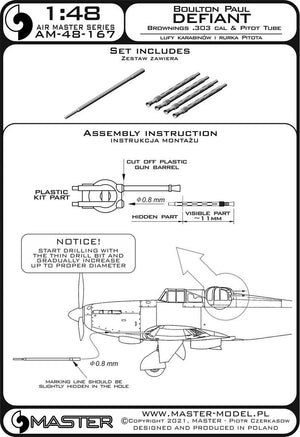Master AM-48-167 Boulton Paul Defiant - Tube Pitot et canons Browning .303 1/48 – image 3