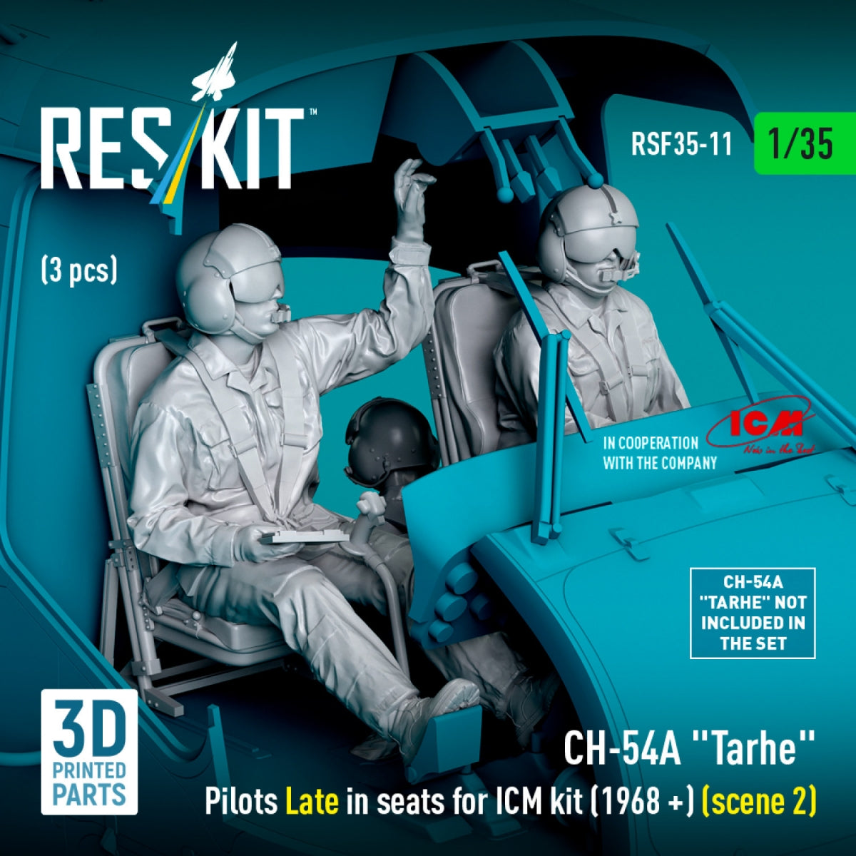RESKIT RSF35-0011 CH-54A « Tarhe » Pilotes en retard dans leurs sièges pour kit ICM (1968 +) (scène 2) (3 pièces) (Impression 3D) 1/35 – image 2