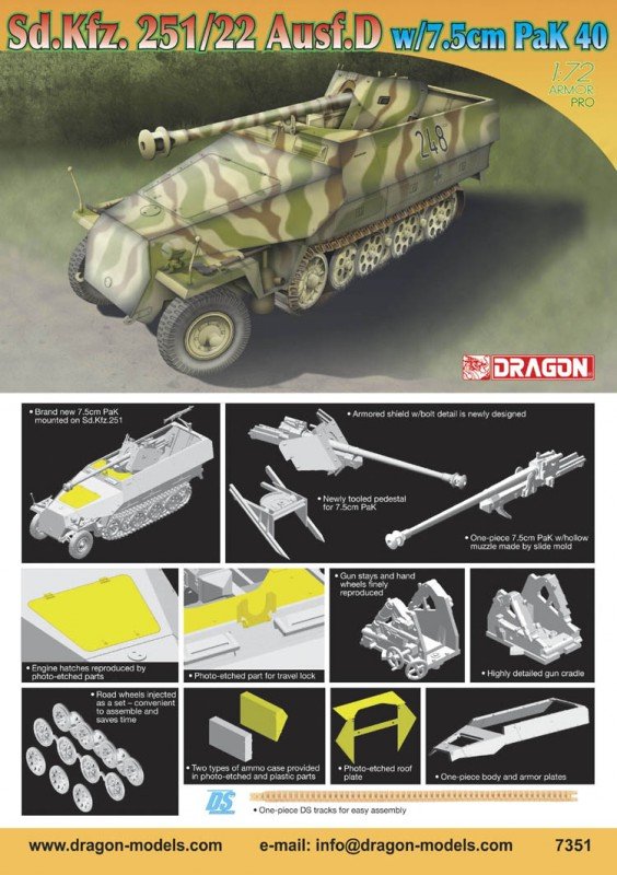 Dragon 7351 SdKfz.251/22 Ausf.D avec paquet de 7,5 cm, 1/72 (1/72) – immagine 2