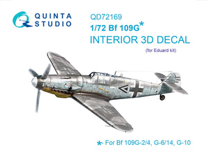 Intérieur coloré imprimé en 3D sur papier décalcomanie Quinta Studio QD72169 Bf 109G (Eduard) 1/72