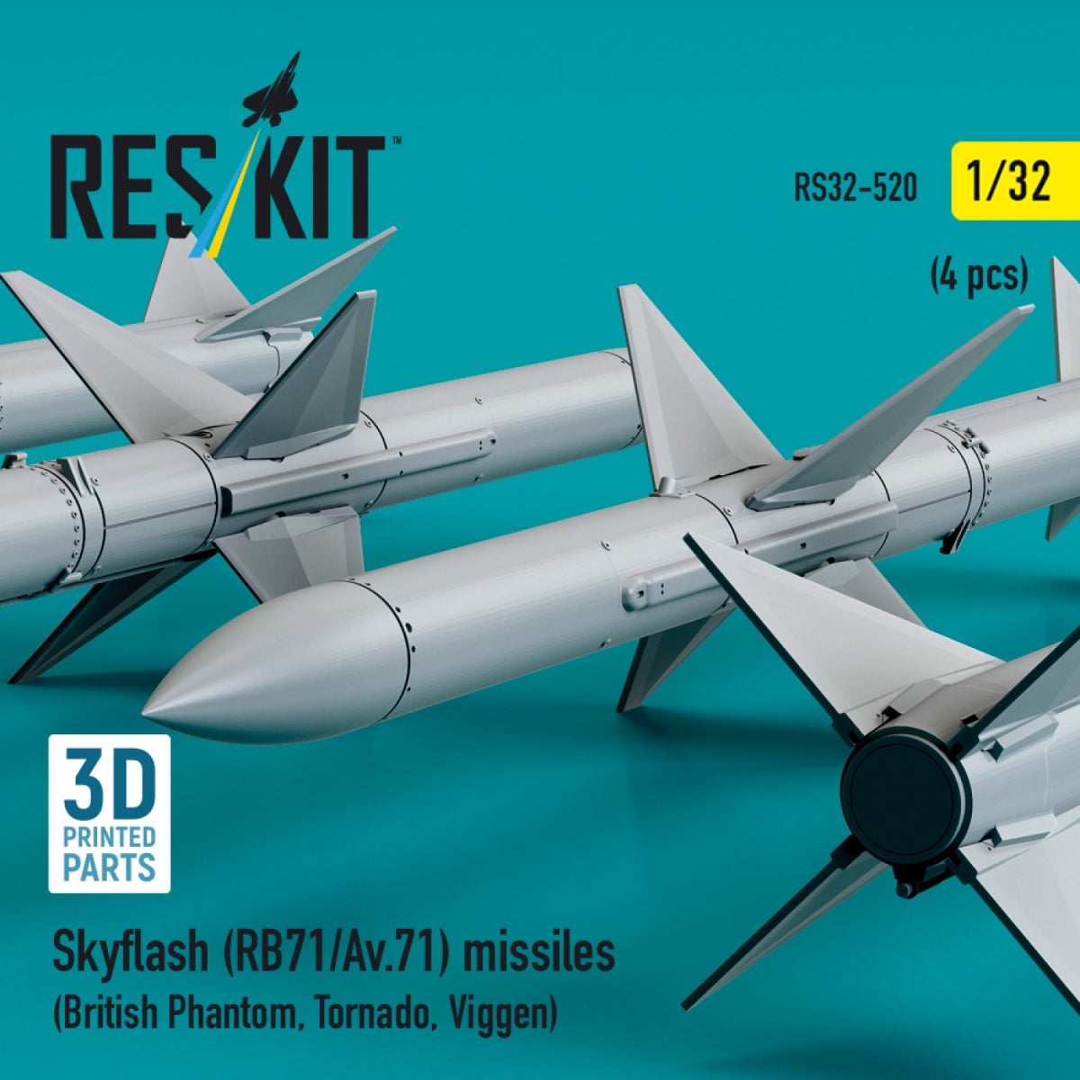 RESKIT RS32-0520 Missiles Skyflash (RB71/Av.71) (4 pcs) (imprimé en 3D) 1/32 – Bild 3