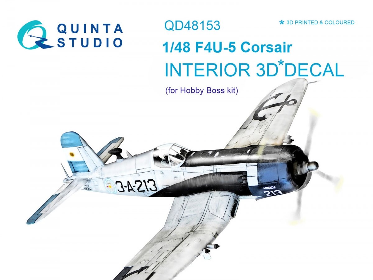 Intérieur imprimé en 3D et coloré sur papier décalcomanie Quinta Studio QD48153 F4U-5 (pour maquette Hobby Boss) 1/48