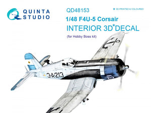 Intérieur imprimé en 3D et coloré sur papier décalcomanie Quinta Studio QD48153 F4U-5 (pour maquette Hobby Boss) 1/48