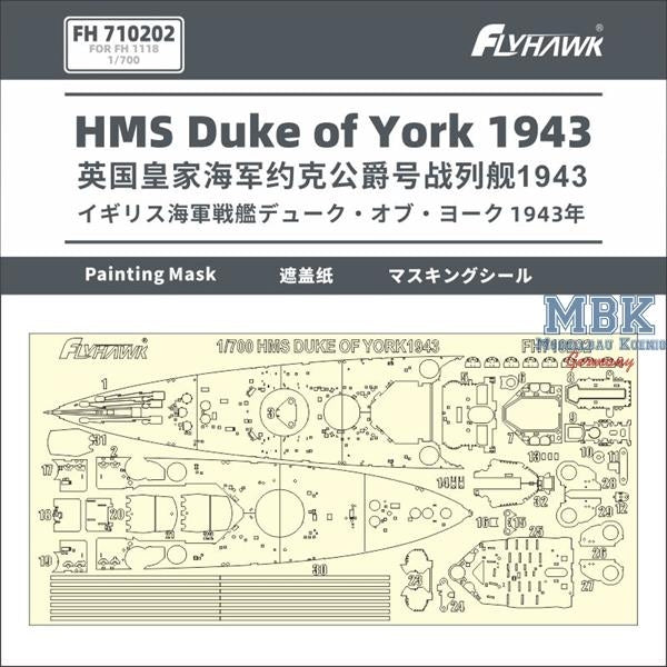 Masques de peinture FlyHawk Model FH710202 HMS Duke of York 1943 (FH1118) 1/700