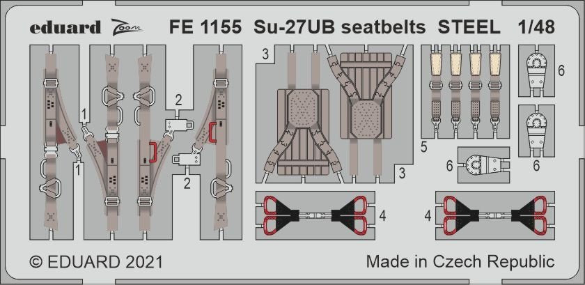 Ceintures de sécurité Eduard FE1155 Su-27UB en acier pour GREAT WALL HOBBY 1/48