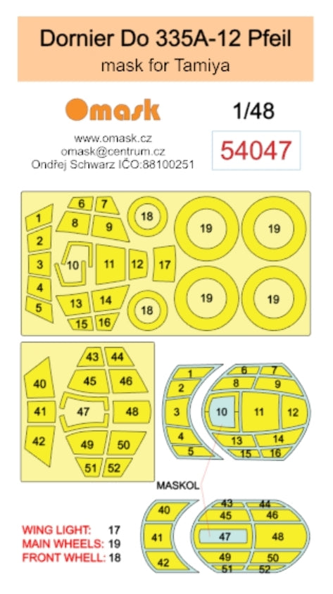 Omask 54047 Masque Dornier Do 335A-12 Pfeil (pour Tamiya) 1/48  – immagine 2