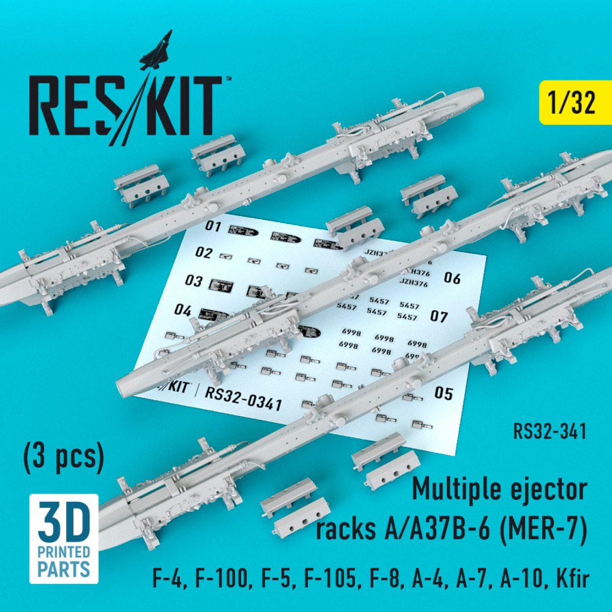 RESKIT RS32-0341 RACKS D&amp;#39;ÉJECTEURS MULTIPLES A/A37B-6 (MER-7) (3 PIÈCES) 1/32