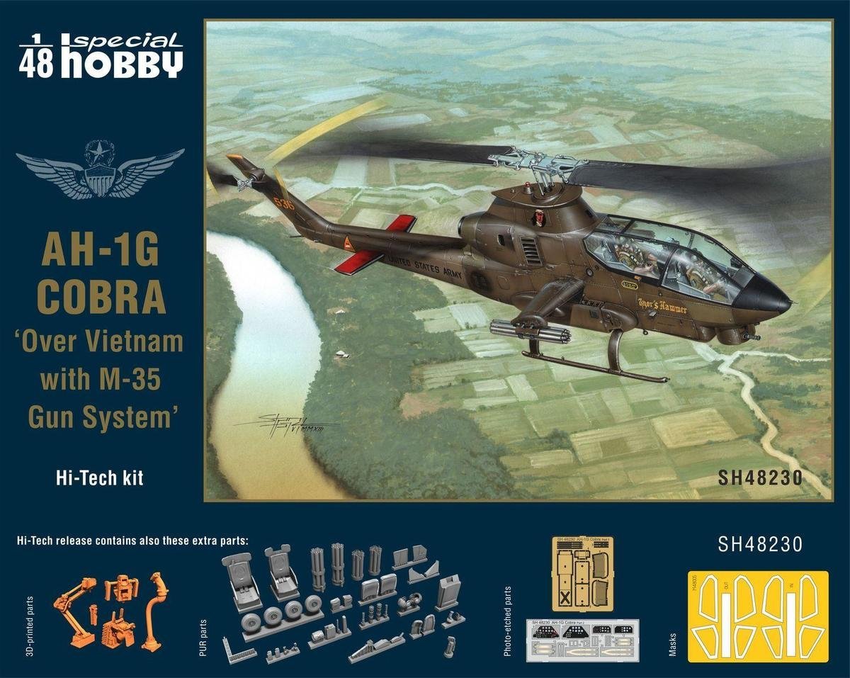 Maquette haute technologie Special Hobby 48230 AH-1G Cobra « Au-dessus du Vietnam avec système de canon M-35 » au 1/48