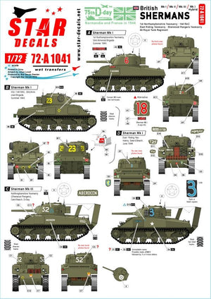 Star Decals 72-A1041 Shermans britanniques. Spécial 75e anniversaire du Débarquement. Sherman Mk I / Mk II / Mk III / Mk I Hybride 1/72