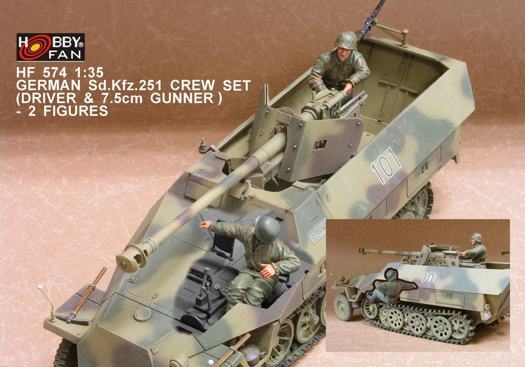 Hobby Fan HF574 ensemble d&amp;#39;équipage allemand Sd.Kfz 251 (pilote et tireur de 7.5 cm)-2 figurines