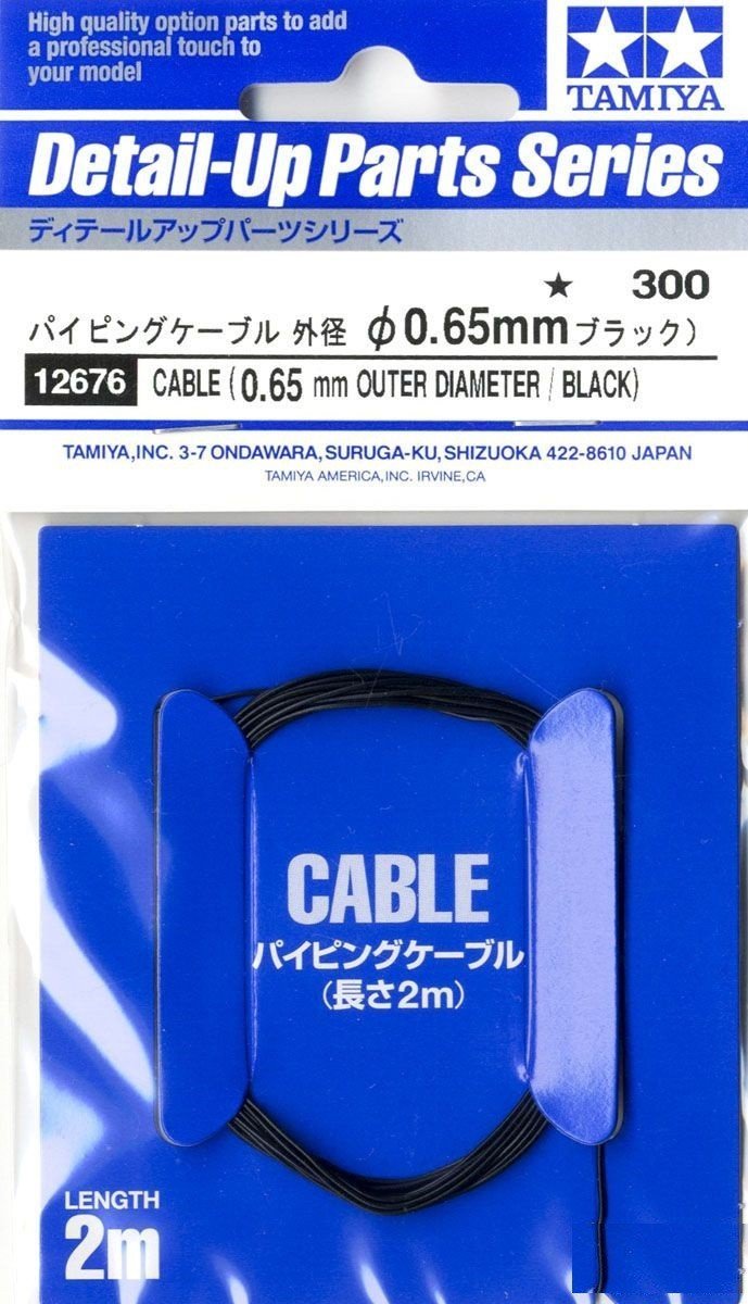 Câble Tamiya 12676, diamètre extérieur 0,65 mm, noir, longueur 2 m