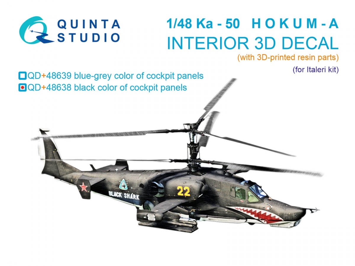 Quinta Studio QD+48638 Ka-50 (black panels) 3D-Printed & coloured Interior on decal paper (Italeri) (with 3D-printed resin parts) 1/48