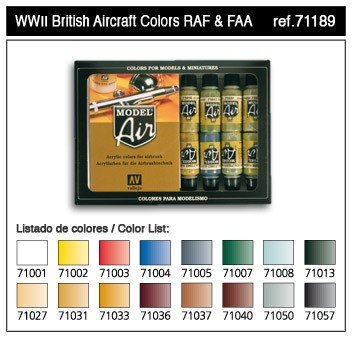 Coffret de maquettes d'avions Vallejo WW II, avions britanniques RAF/FAA (71189)