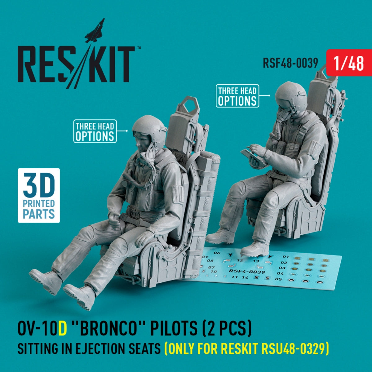 RESKIT RSF48-0039 Pilotes d'OV-10D Bronco assis dans des sièges éjectables (uniquement pour RESKIT RSU48-0329) (2 pièces) (Impression 3D) 1/48
