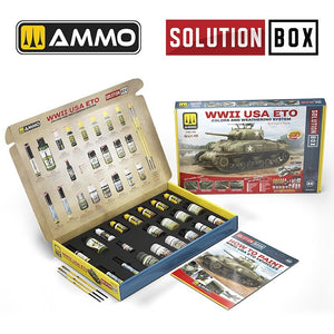AMMO par Mig Jimenez 7728 SOLUTION BOX 22 – Seconde Guerre mondiale USA ETO. Système de couleurs et de vieillissement – image 2