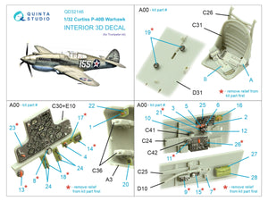 Intérieur imprimé en 3D et coloré sur papier décalcomanie Quinta Studio QD32146 P-40B Warhawk (Trumpeter) 1/32  – image 2