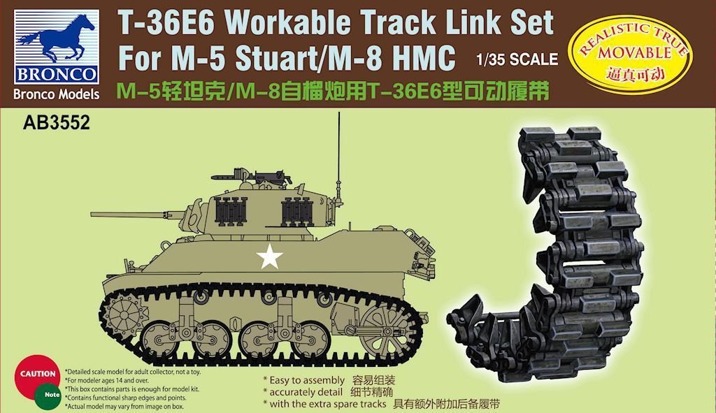 Bronco AB3552 T-36E6 Ensemble de chenilles fonctionnelles pour M-5/M-8 Stuart 1/35