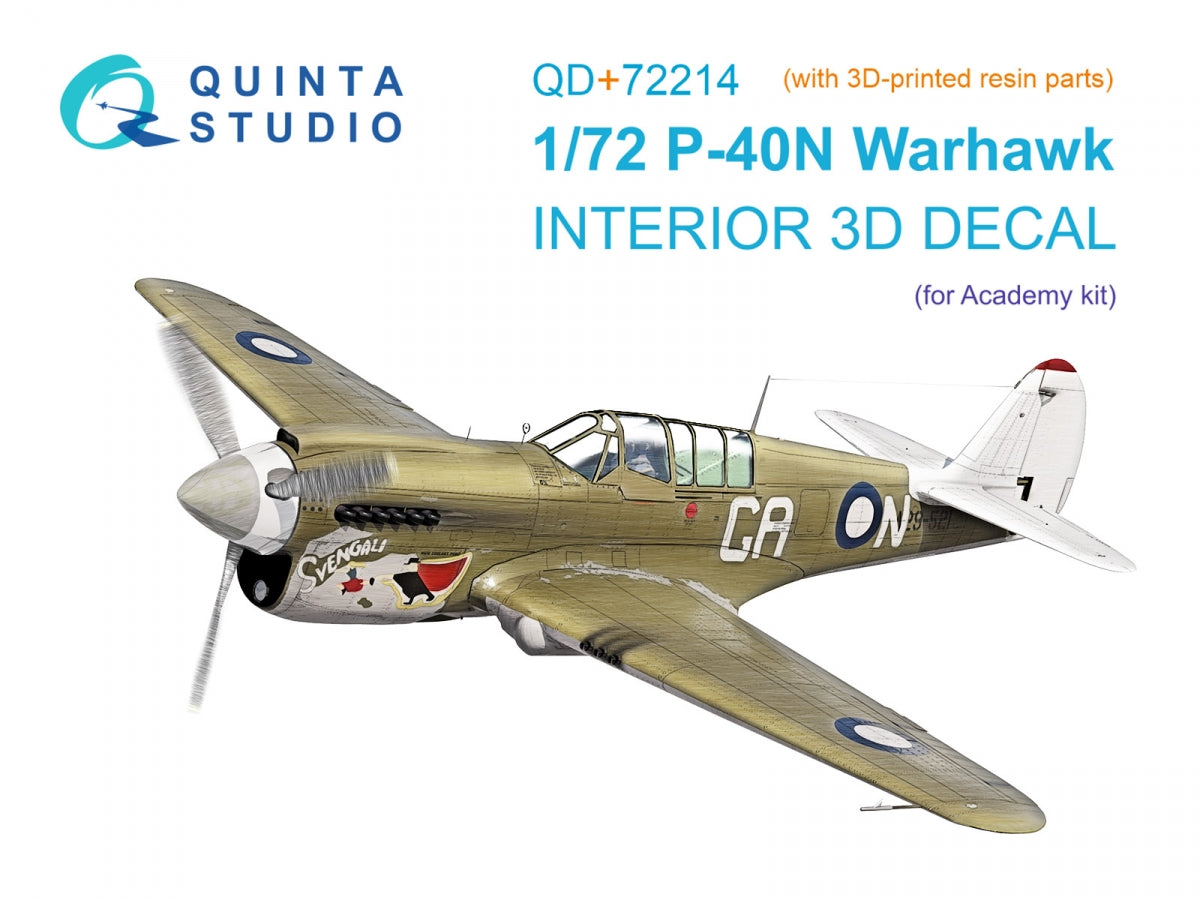 Quinta Studio QD+72214 P-40N Warhawk Intérieur imprimé en 3D et coloré sur papier décalcomanie (Academy) (avec pièces en résine imprimées en 3D) 1/72