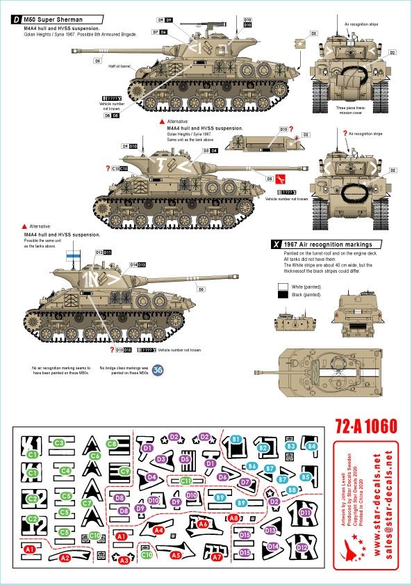 Star Decals 72-A1060 Marquages ​​des véhicules blindés israéliens n° 5 (1960 et Guerre des Six Jours). M50 Super Sherman 1/72  – imagen 2