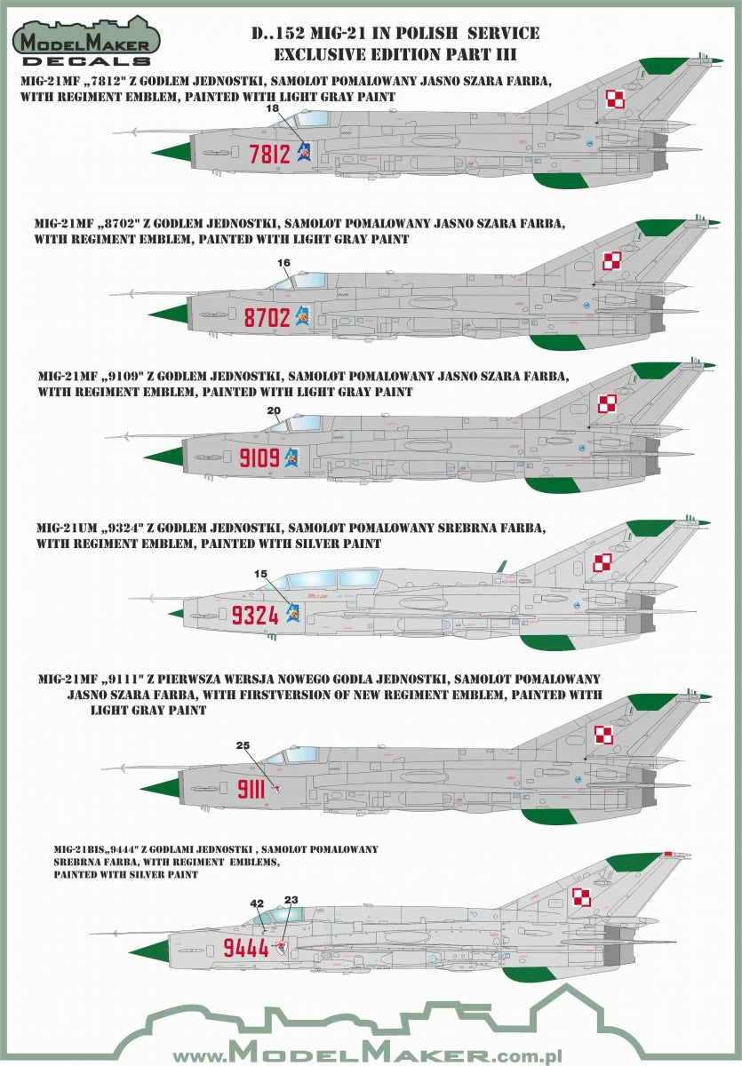 Décalcomanies ModelMaker D48152 MiG-21 en service polonais, édition exclusive partie III 1/48 – image 6