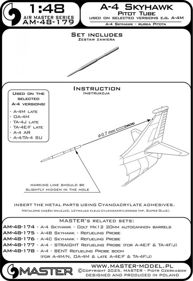 Master AM-48-179 A-4 Skyhawk - rurka Pitota na stateczniku pionowym (używana na wybranych wersjach np. A-4M, OA-4M, TA-4J) 1/48 – zdjęcie 4