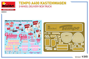MiniArt 38053 TEMPO A400 KASTENWAGEN CAMION CAISSE DE LIVRAISON À 3 ROUES 1/35  – immagine 2